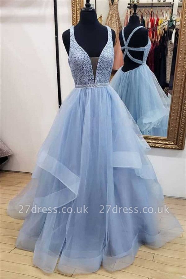 Sexy Lace Straps Lace Appliques Prom Dress UKes UKTiered Lace-Up Sleeveless Evening Dress UKes UK