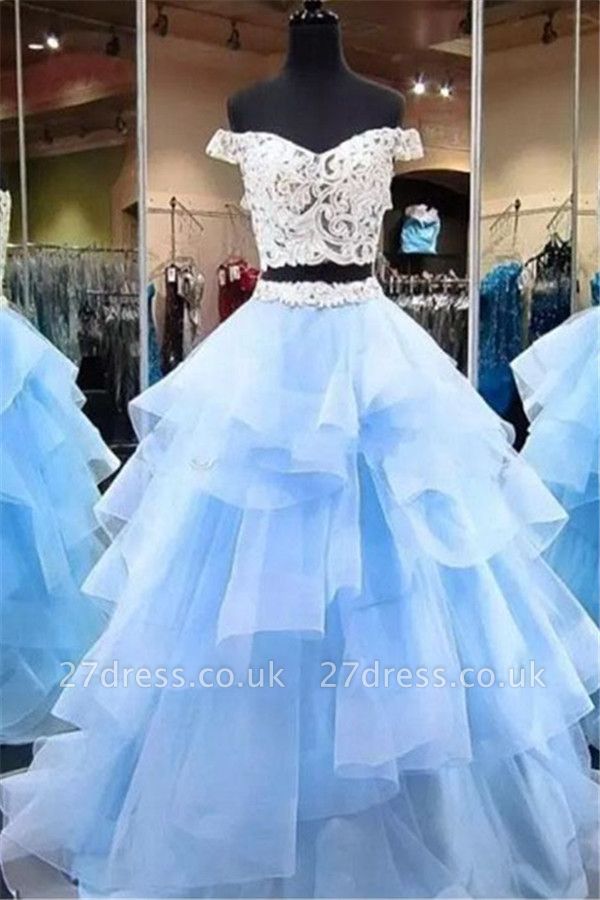 Sexy Lace Appliques Off-the-Shoulder Prom Dress UKes UK Two Piece Sheer Sleeveless Evening Dress UKes UK