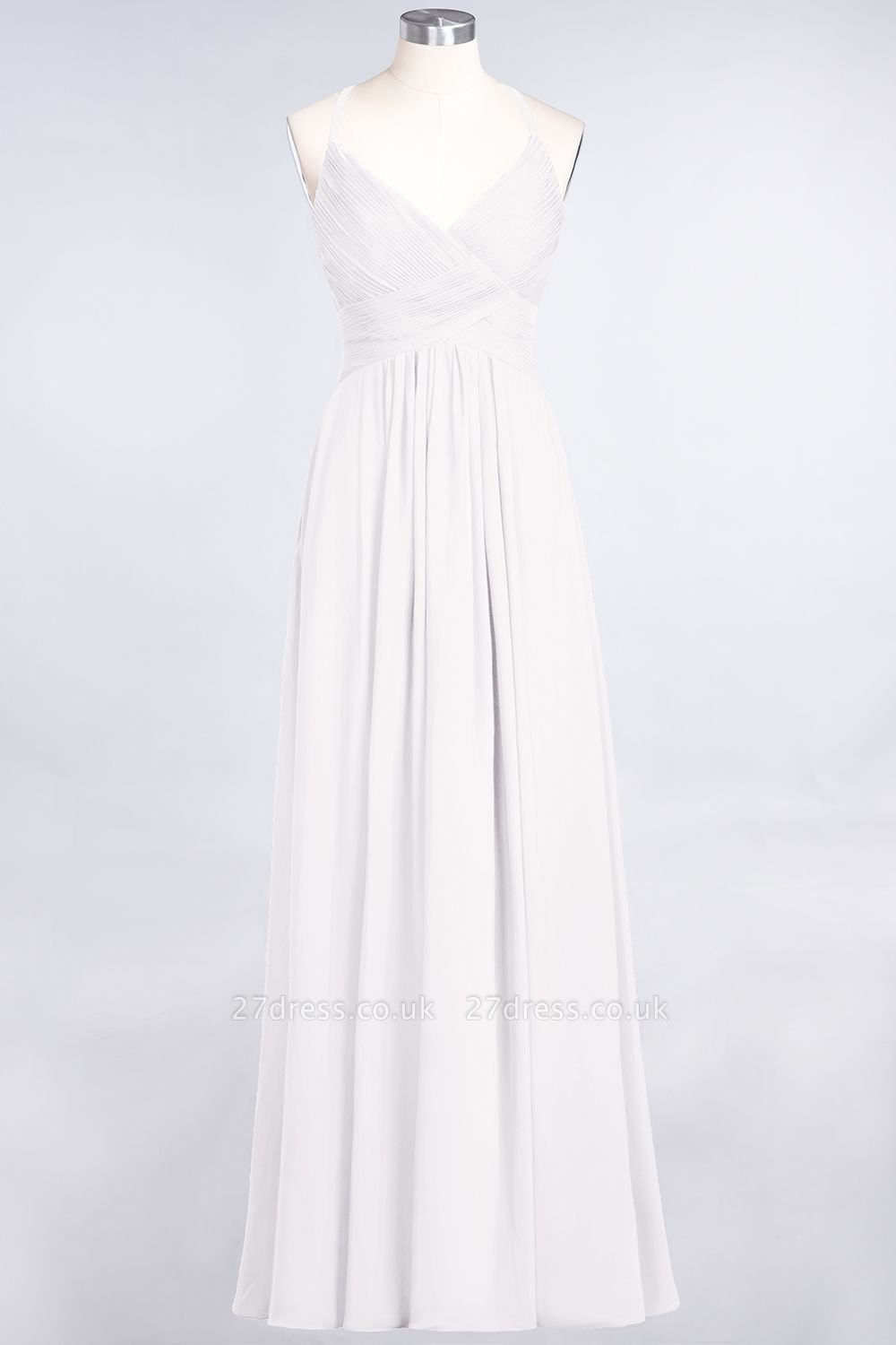 Sexy A-line Flowy Spaghetti-Straps Alluring V-neck Sleeveless Floor-Length Bridesmaid Dress UK UK with Ruffles