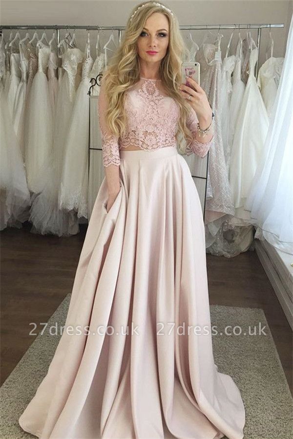 Elegant Lace Prom Longsleeves Dresses | A-Line  Evening Dresses with Pocket