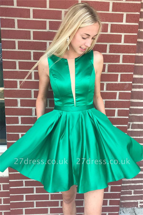 Sleeveless Stretch Satin Green Short Party Dresses Cheap Online