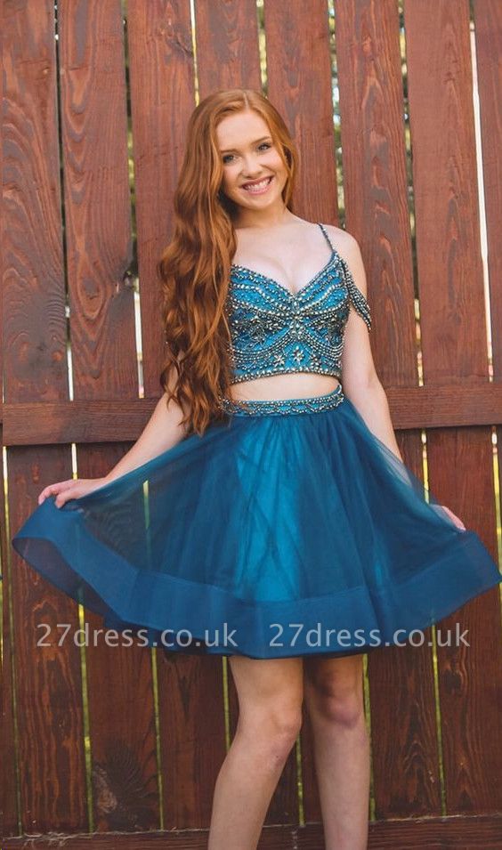 Illusion Organza Two-Pieces Beading Homecoming Dress