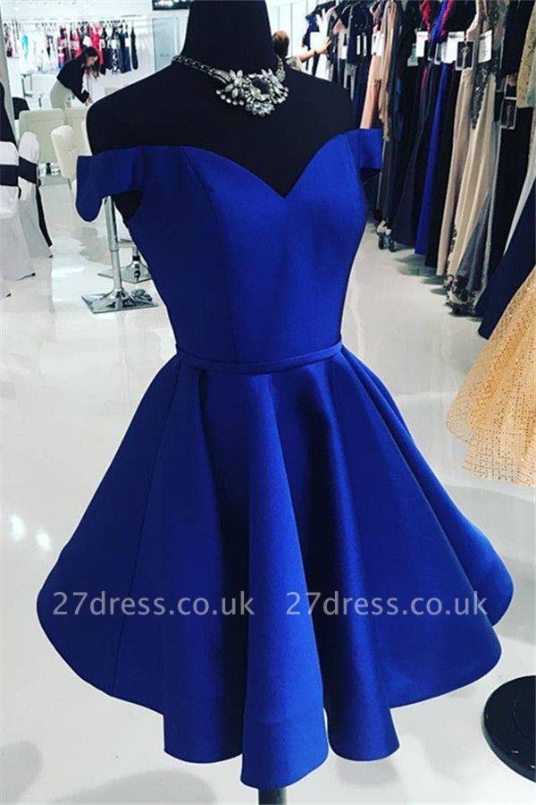 Simple Off The Shoulder Royal Blue Cheap Short Party Dresses
