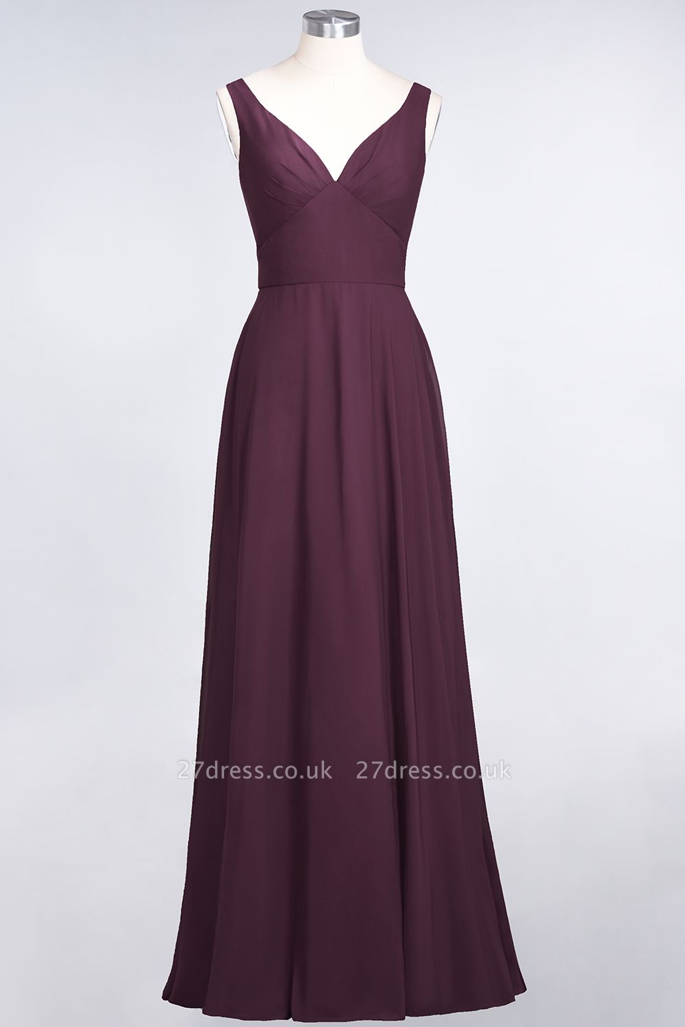 Sexy A-line Flowy Alluring V-neck Straps Sleeveless Ruffles Floor-Length Bridesmaid Dress UK UK with Open Back