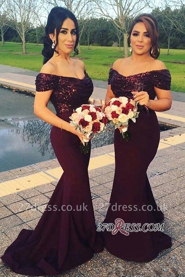 Long Mermaid Off-The-Shoulder Sequins Sleeves Short Prom Dress UK