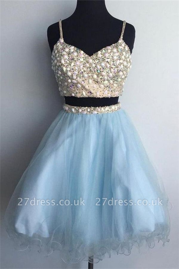 Two-Pieces Tulle Spaghetti-Straps Homecoming Dress