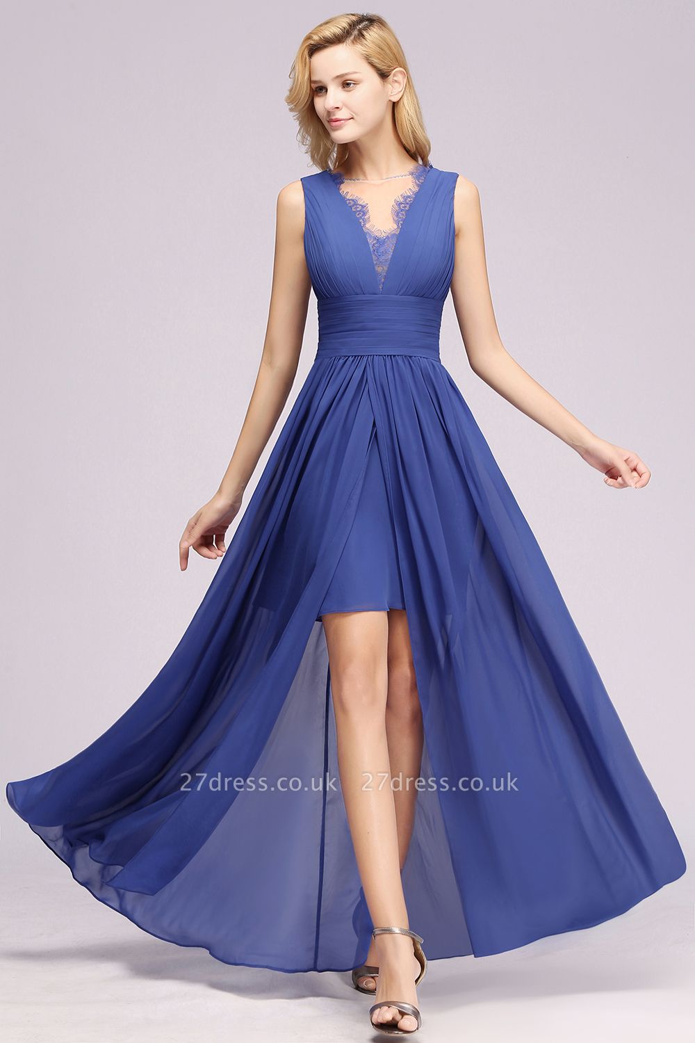 Elegant Chiffon Lace Jewel Sleeveless Bridesmaid Dress