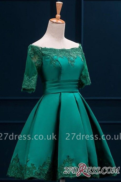 Lace Green Short Appliques Charming Half-Sleeve Homecoming Dress UK BA3856