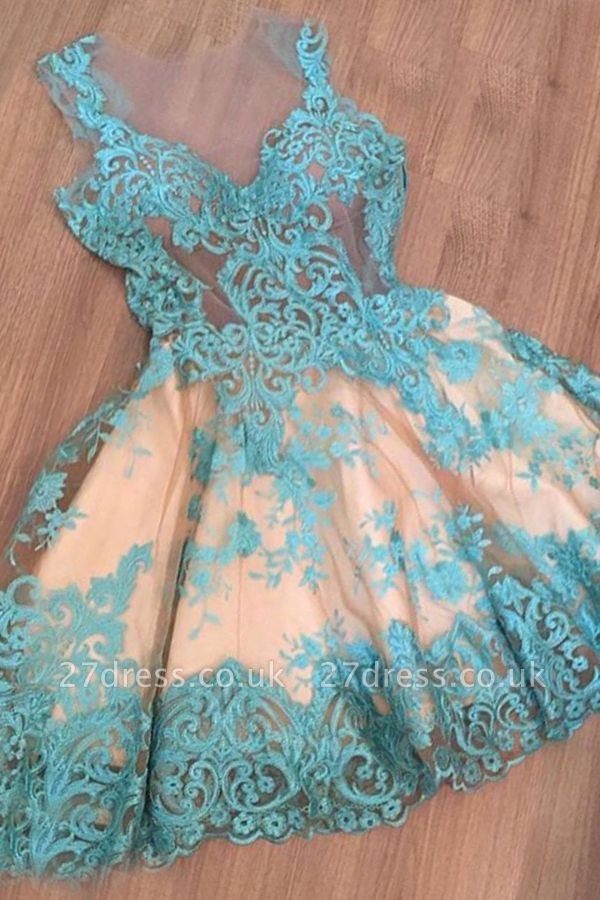 Tulle Sleeveless Appliques A-Line Short Homecoming Dress UK