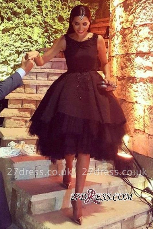 Elegant Lace Scoop Black Sleeveless Tulle Short Prom Dress UK BK0