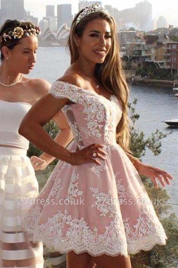 Sexy Lace Sequins Short Homecoming Dress | Off the Shoulder Sleeveless Cheap Short Dress