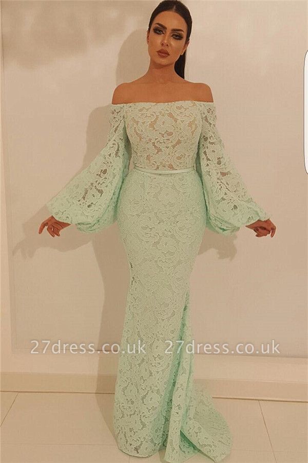 Elegant Mermaid Off the Shoulder Prom Dress | Stylish Lace Long Sleeve Evening Gowns