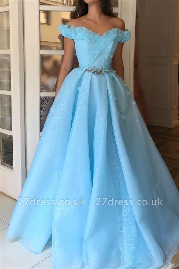 Sparkling Sequins Off the Shoulder Evening Dress UK | Sexy Sleeveless Beaded Cheap Prom Dress