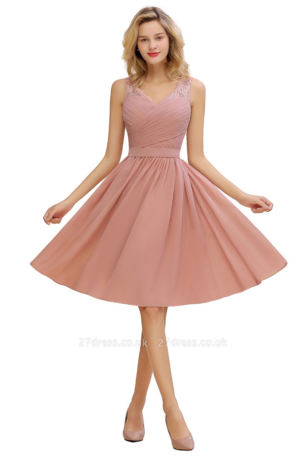 Lace Short Homecoming Dresses with Belt |  Sleeveless  Pink Cheap Party Dress UK