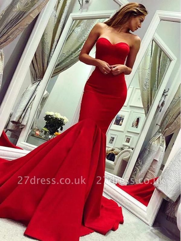 Red Sweetheart Open Back Sexy Evening Dresses UK | Mermaid Cheap Prom Dress Cheap Online