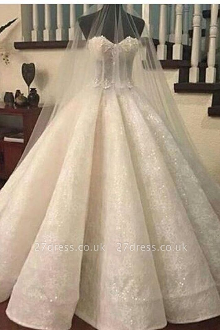Gorgeous Lace Ruffles Sweetheart-Neck Ball-Gown Wedding Dresses UK