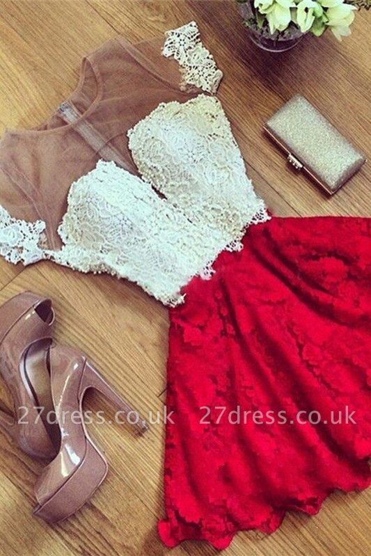 Cute Lace Short Illusion Short-Sleeve Homecoming Dress UK