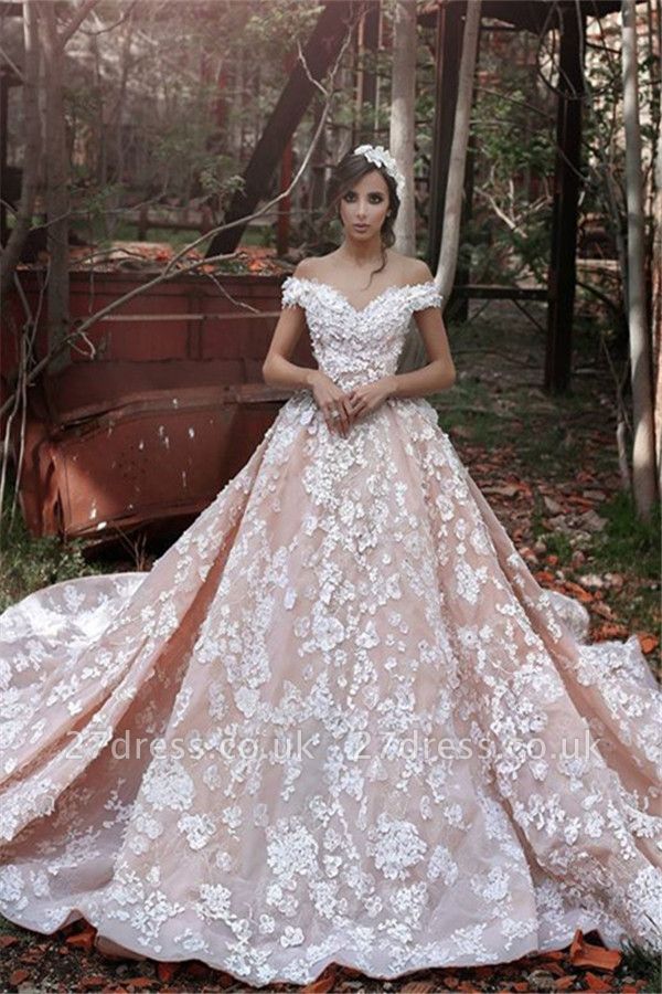 Elegant Pink Off-the-shoulder Appliques Wedding Dresses UK  Party Dresses