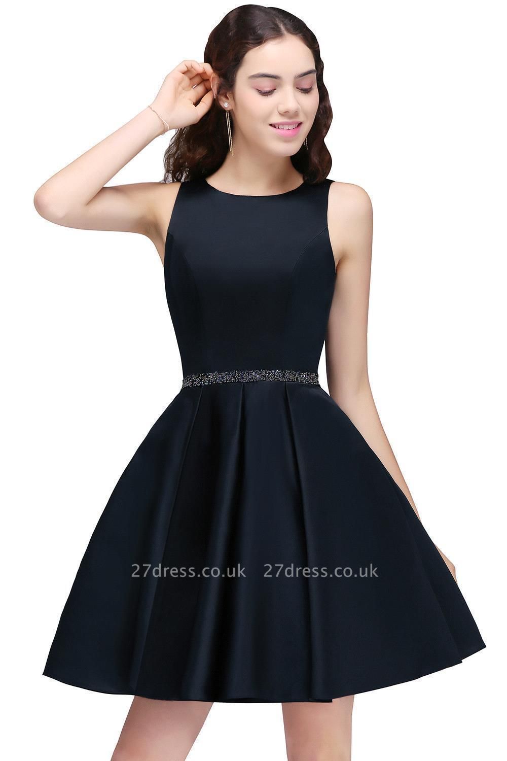 A-Line Beadings Sleeveless Sequare Black Short Homecoming Dress UKes UK