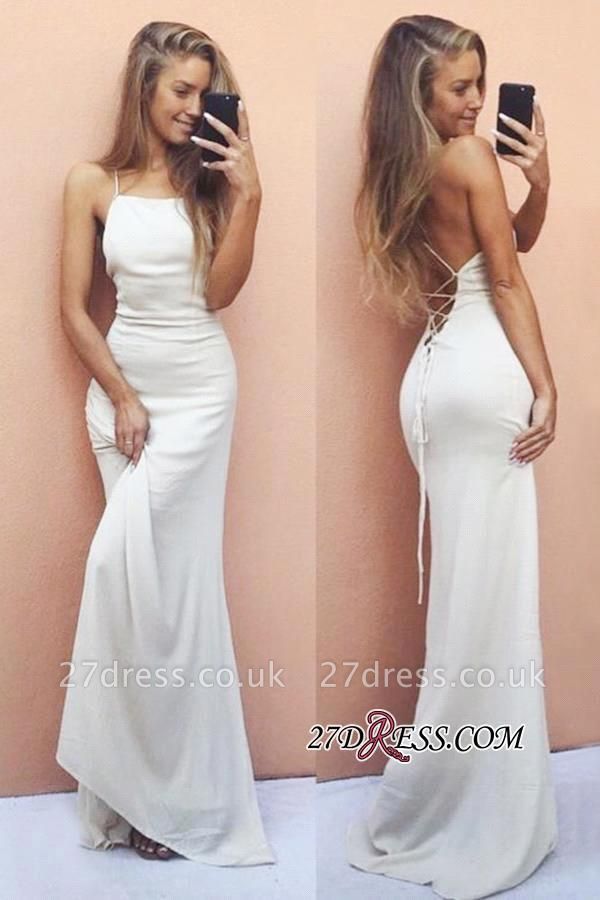 Backless Sleeveless White Elegant Spaghetti-Strap Mermaid Prom Dress UK SP0321