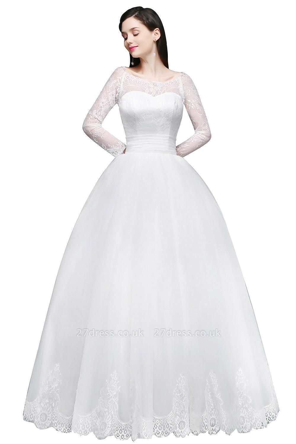 Elegant Princess Wedding Dress with Sleeves Scoop Tulle White