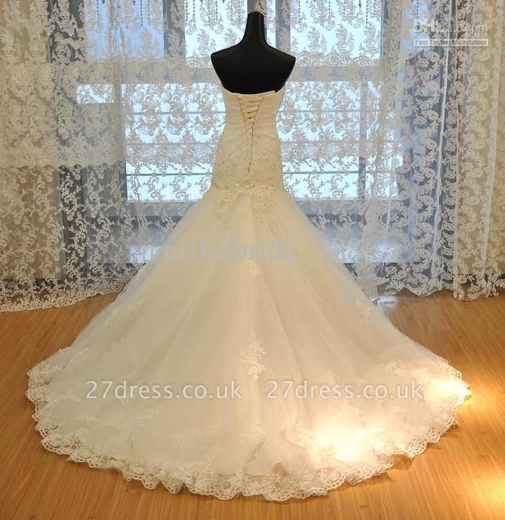 Modest Sweetheart Lace Appliques Wedding Dresses UK Sexy Mermaid Lace-Up Bridal Gowns