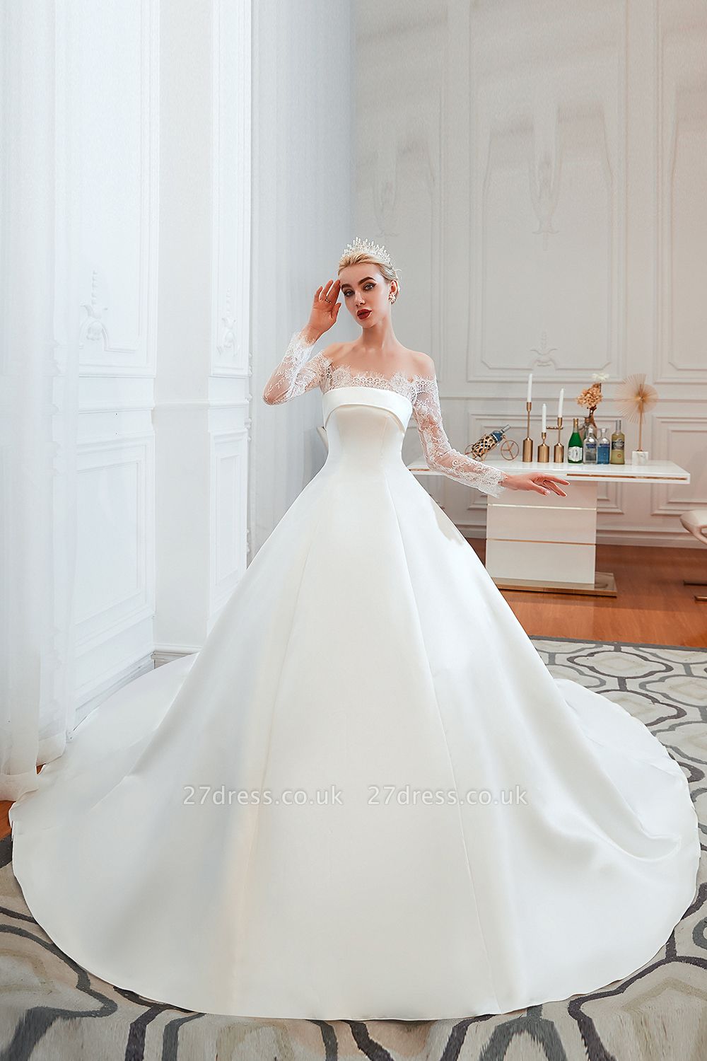 Princess Bridal Gowns with Cathedral Train Long Sleeves Wedding Dresses