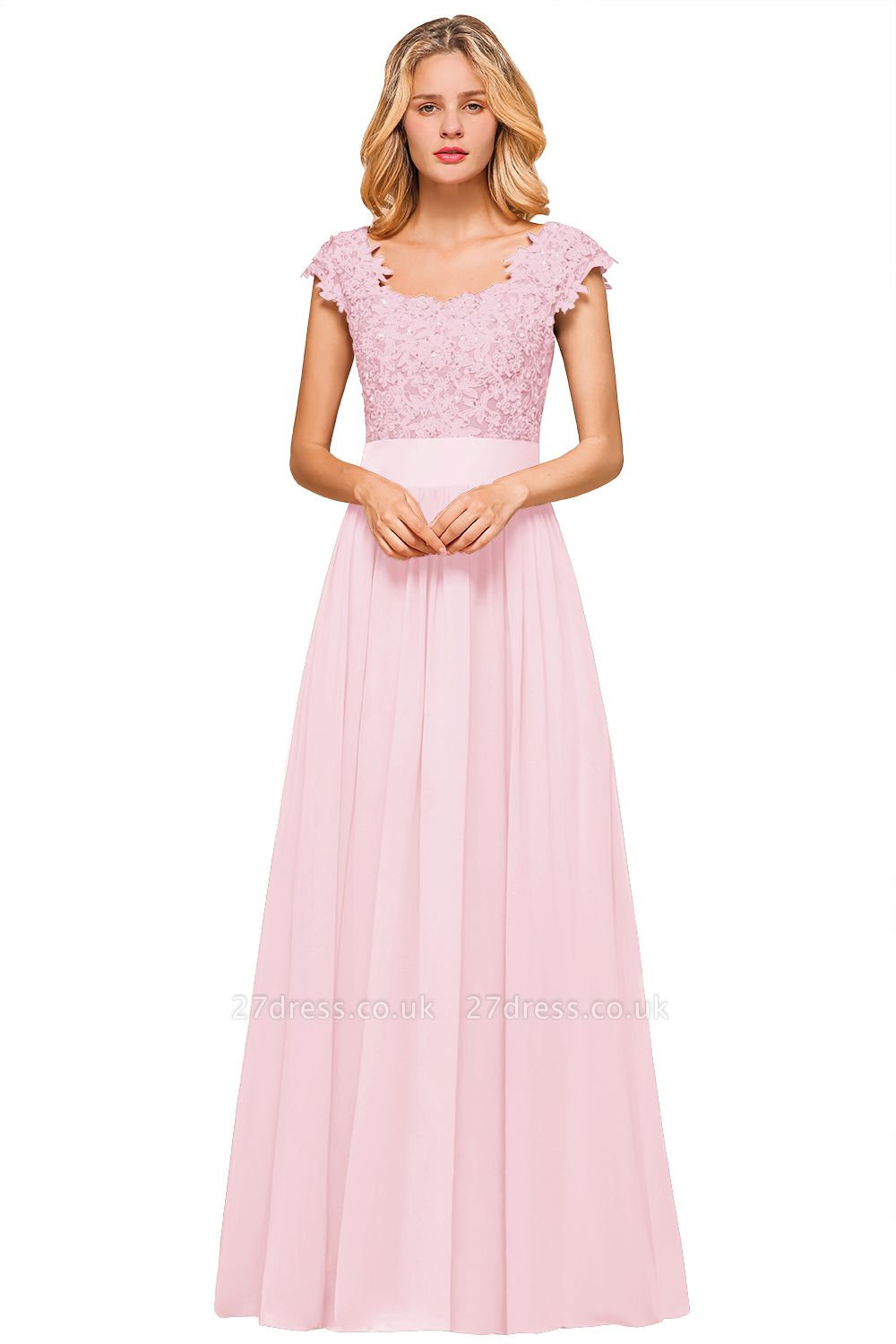 Sleeveless Lace Appliques Chiffon A-line Prom Gowns