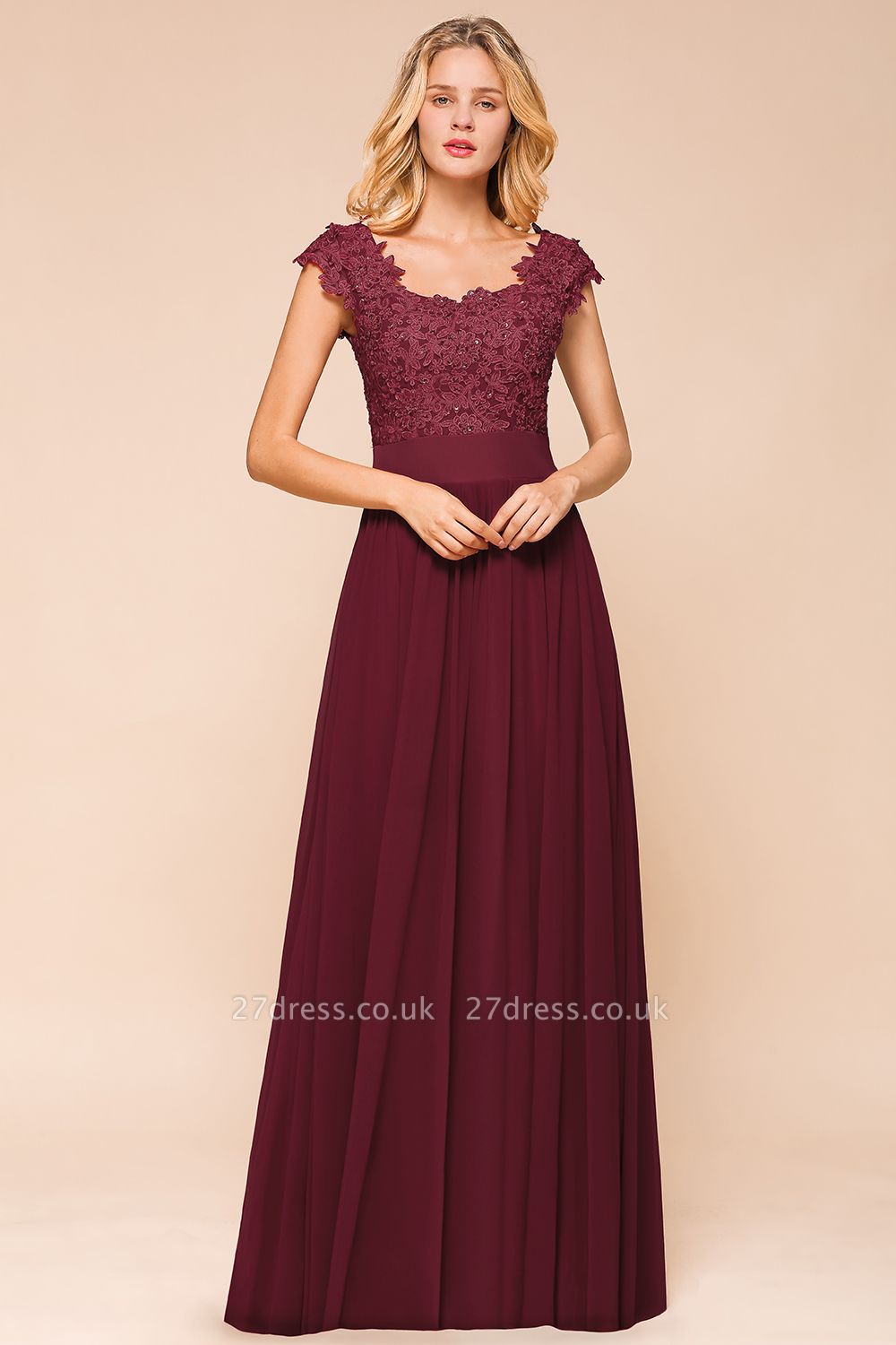 Sleeveless Lace Appliques Chiffon A-line Prom Gowns