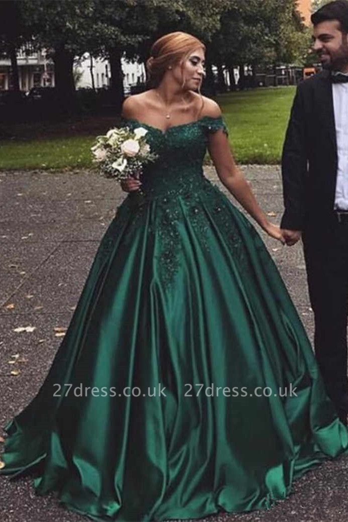 Vintage Appliques Off-the-shoulder Ball Gown Prom Dresses