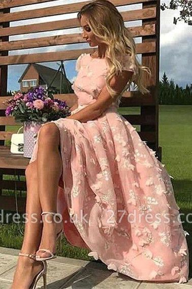 Elegant Tea-length Lace Appliques A-line Prom Dresses