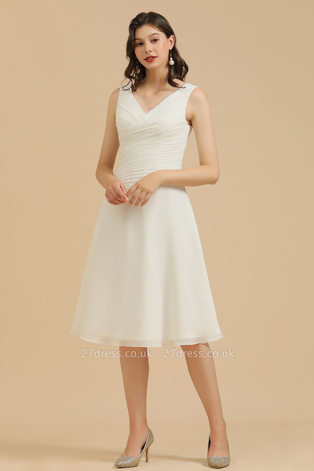 Elegant V-Neck Short Daily Casual Dress Sleeveless Chiffon Party Dress