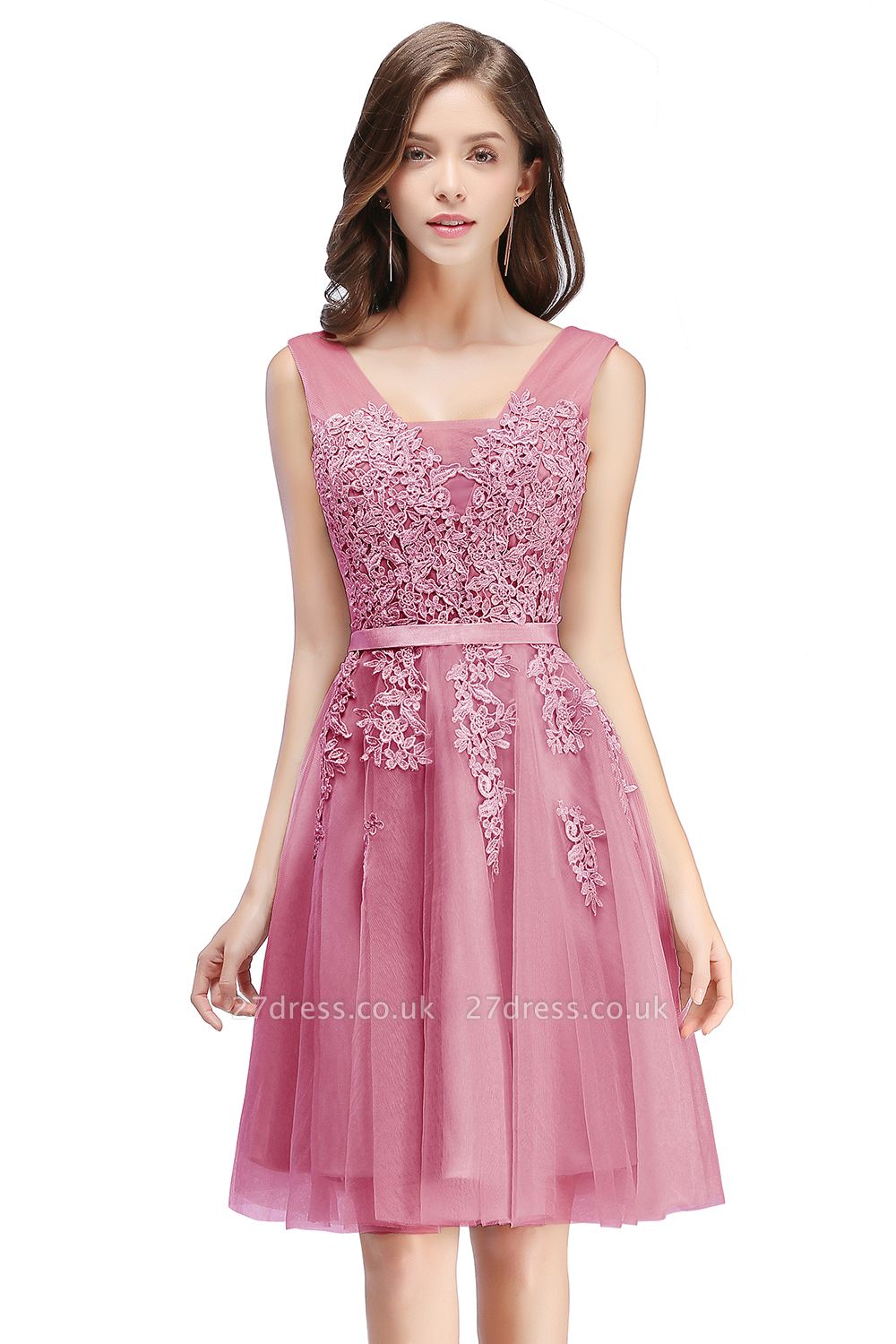 Beautiful Sleeveless lace-up Short homecoming Dress UK Lace Appliques Tulle BA3782