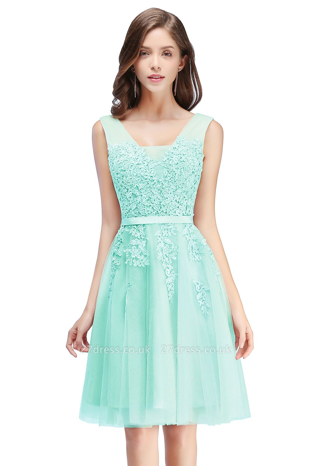 Beautiful Sleeveless lace-up Short homecoming Dress UK Lace Appliques Tulle BA3782