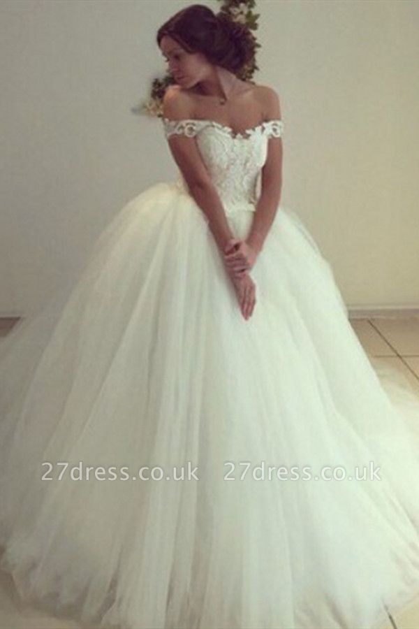 Pretty Off-the-Shoulder Tulle  Ball Gown Wedding Dresses UK
