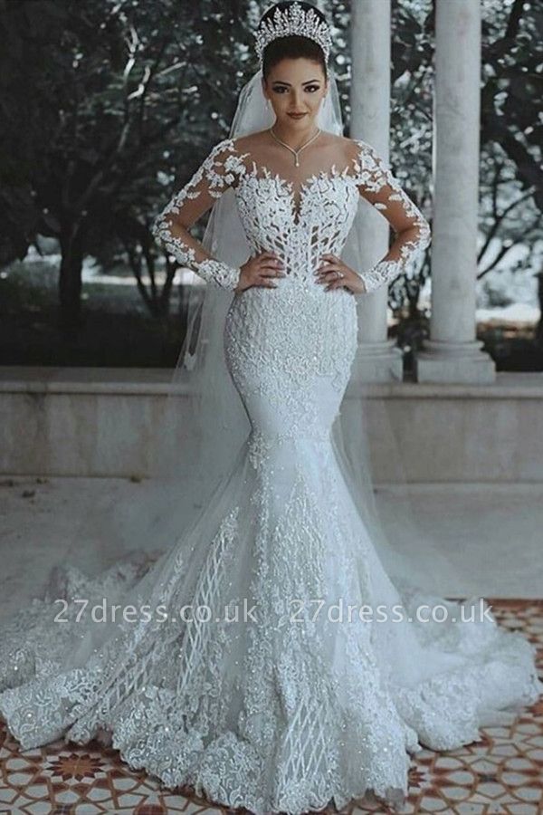 Elegant Long Sleeve Lace Wedding Dress | 2019 Sexy Mermaid Bridal Gowns On Sale