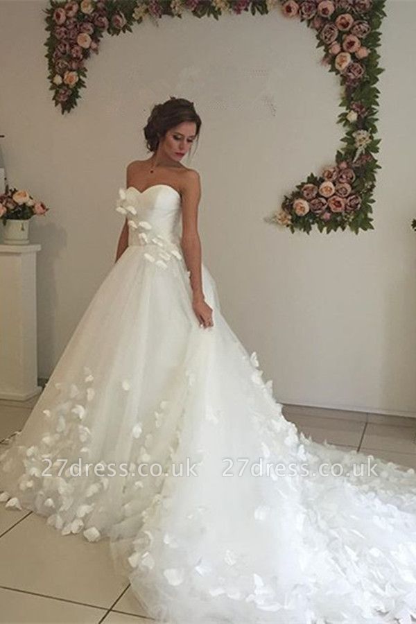Elegant 3D-Floral Appliques Wedding Dresses UK Sweetheart Neck  Bridal Gowns