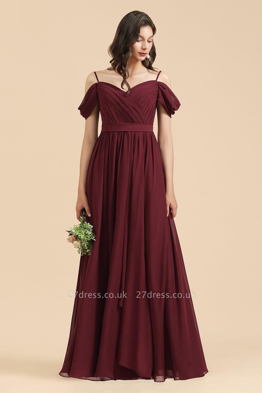 Off-the-Shoulder Bridesmaid Dress Straps Chiffon Evening Maxi Dress