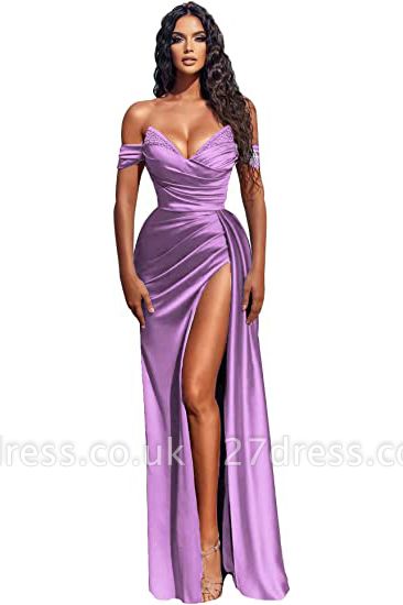 Off-the-Shoulder Satin Mermaid Prom Dress Side Split With Sweep Train