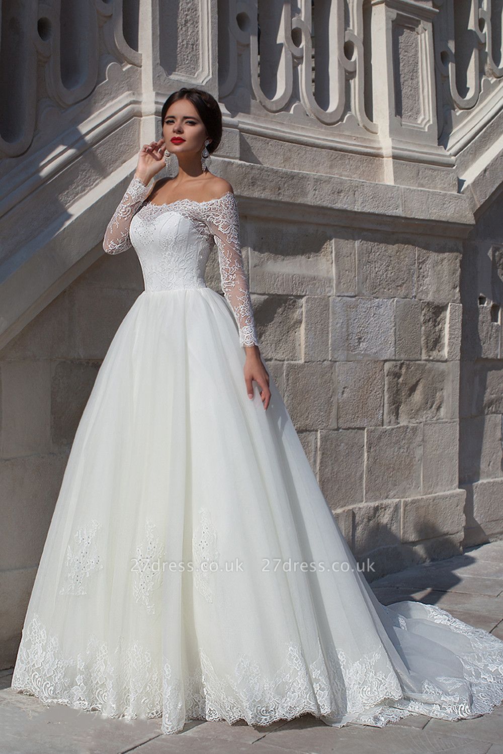 Modern Off-the-shoulder Long Sleeve Wedding Dress With Lace