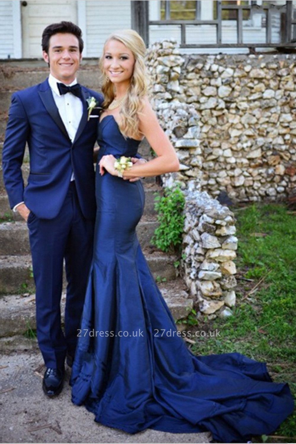 Luxury Sweetheart Navy Blue Evening Dress UKes UK Mermaid Sweep Train Prom Gowns