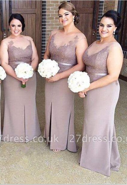 Sexy Illusion Appliques Bridesmaid Dress UK With Front Split