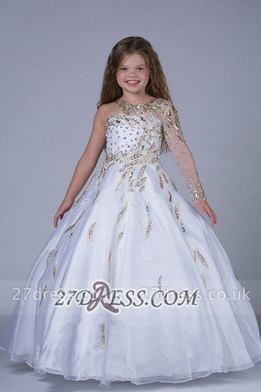 Glamorous Jewel Floor-length Girl Pageant Dress Ball Gown With Crystals