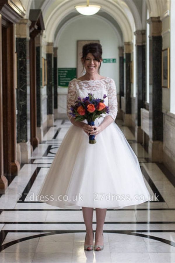 Zipper Fashion Designer Lace Tea-Length Tulle Wedding Dress