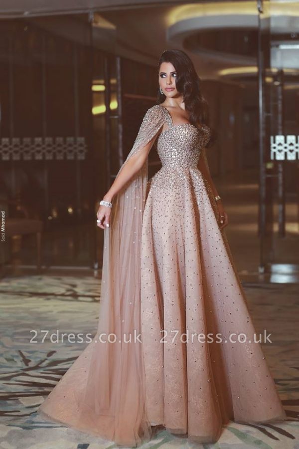 Luxurious Ruffles Crystal Evening Dress UK Sweetheart Long Party Gowns