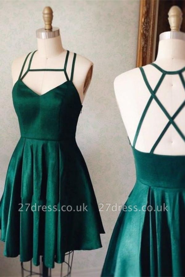 Sleeveless Mini Spaghetti-Strap Green Short Homecoming Dress UK