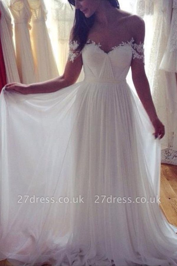 Simple But Elegant Off-the-shoulder Beach Wedding Dresses UK Floor Length With Appliques