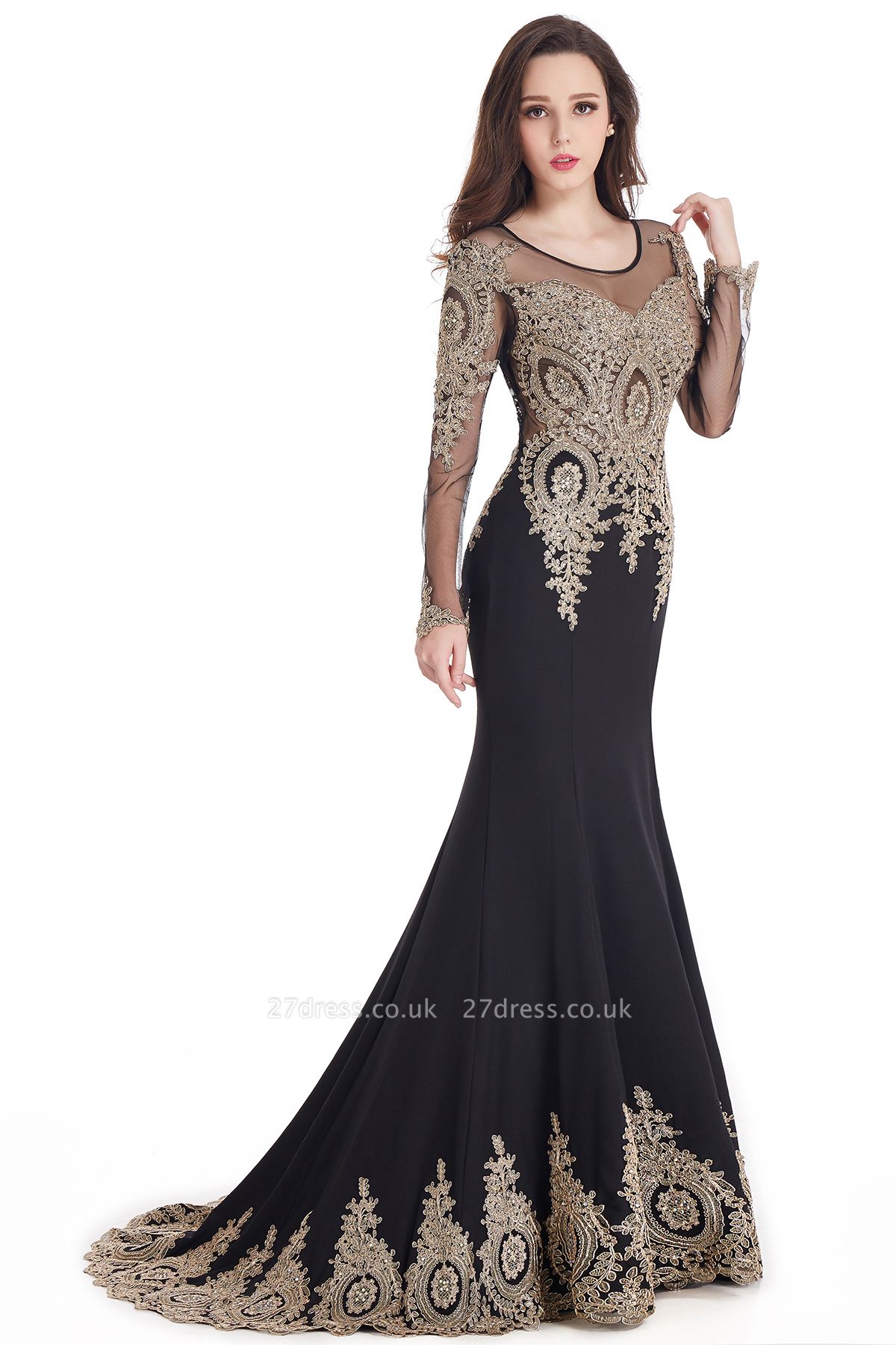 Crystal | Sexy Mermaid Lace Appliques Long Sleeves Prom Dresses with Beadings