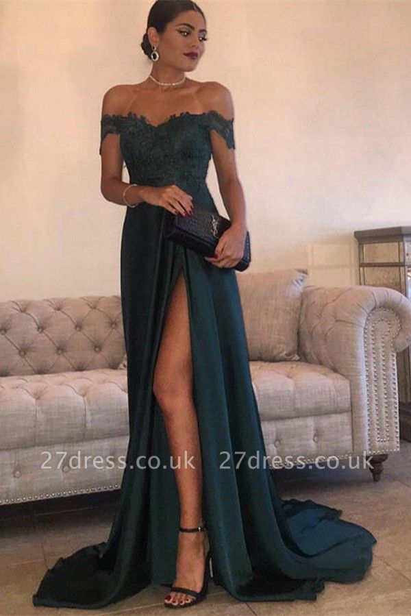 Split Lace Long Sexy Floor-Length Off-the-Shoulder Evening Dress UK