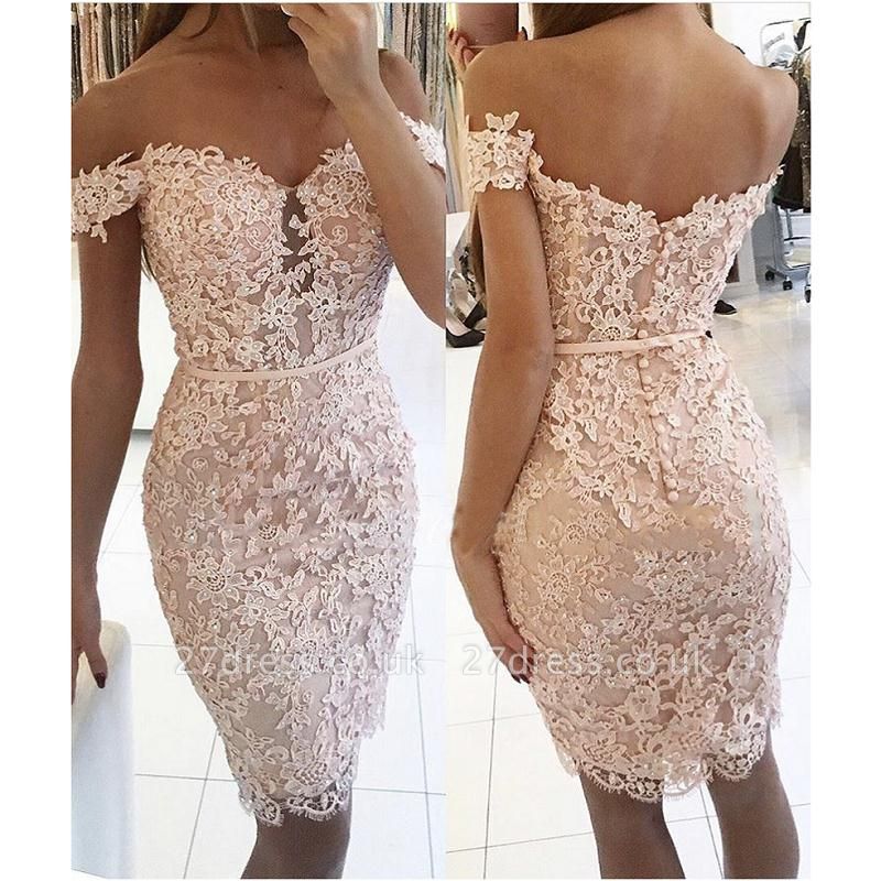Buttons Lace Off-the-Shoulder Elegant Short Tight Homecoming Dress UK BA6358